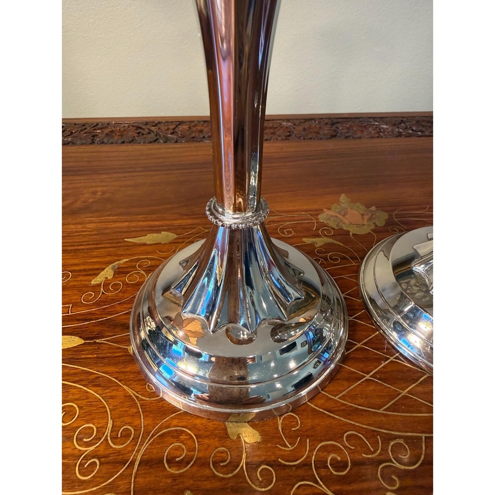 Bombay Silver Tone Candlestick Holders • Set of 2 Fluted Taper Candle Holders - Picture 7 of 16
